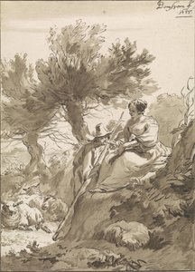Paesaggio con pastore e pastorella e le loro pecore da Guillaume Saint
