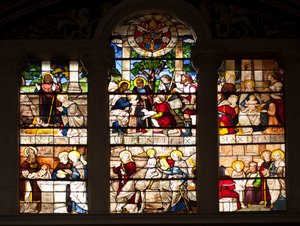 Episodio della vita di Gesù (vetrata di Guillaume de Marcillat, 1470-1529, 1509, Coro della Basilica di Santa Maria del Popolo, Roma) da Guillaume de  Marcillat