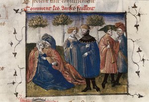 Scena galante di cortigiani, miniatura in "Roman de la Rose" di Guillaume Lorris da Guillaume de Lorris