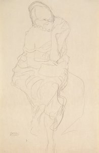 Donna seduta su uno sgabello di fronte da Gustav Klimt