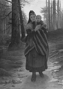 Madre e Bambino su un Sentiero Boschivo da Gustav Adolph Spangenberg