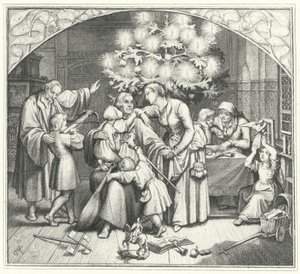 Martin Lutero e la sua famiglia festeggiano la stagione delle feste (incisione)