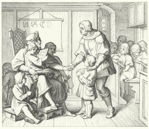 Martin Lutero a scuola (incisione) da Gustav Ferdinand Leopold Konig