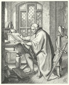 Martin Lutero inizia la traduzione della Bibbia al castello di Wartburg (incisione) da Gustav Ferdinand Leopold Konig