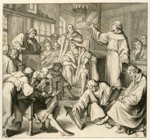 Martin Lutero in discussione con il Dr. Johannes Eck (Johann Maier von Eck) (1486-1543), dalla parte di Lutero c