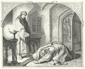 Martin Lutero con il mercante Hans Kohlhase (incisione) da Gustav Ferdinand Leopold Konig