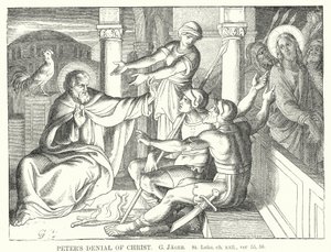 Il rinnegamento di Pietro, San Luca, cap xxii, versetti 55, 56 (incisione) da Gustav Jager
