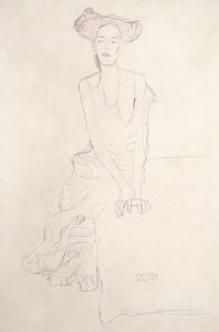 Aug Ruhubeit la giovane donna, sostenendosi con le mani, 1908 da Gustav Klimt