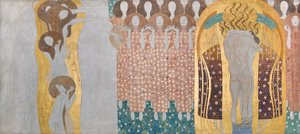 Beethovenfries: Le arti, coro del paradiso e abbraccio - Tavola 8, parete lunga destra da Gustav Klimt