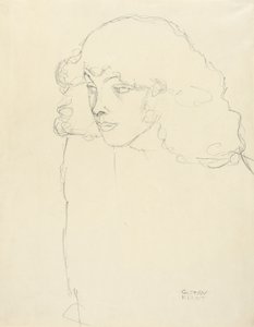 Ritratto a mezzo busto di una ragazza in tre quarti di profilo da sinistra da Gustav Klimt