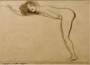 Nudo femminile in piedi con corpo piegato in avanti verso sinistra da Gustav Klimt