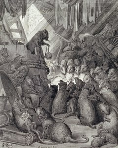 Il consiglio tenuto dai topi, dalle Favole di La Fontaine, inciso da Antoine Valerie Bertrand (n.1823) c.1868 da Gustave (after) Dore