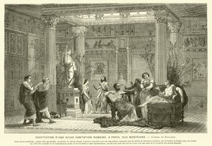 Ricostruzione della casa di un ricco romano, Rue Montaigne, Parigi, Francia (incisione) da Gustave Clarence Rodolphe Boulanger
