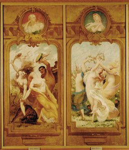 Il Foyer de la Danse presenta quattro dipinti murali di Boulanger che mostrano una Danse Bachique, una Bacchanalia e una danse champetre, una danza campestre ... (pittura murale) da Gustave Clarence Rodolphe Boulanger