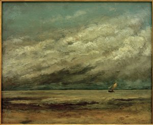 Barca a vela vicino alla costa, cielo tempestoso da Gustave Courbet