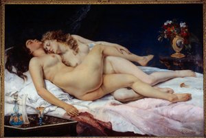 Sonno. Due donne nude abbracciate in un letto