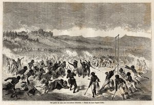 Un gioco con la palla tra gli indiani Choctaw, tribù della regione del Mississippi, disegnato da Gustave Doré, per illustrare il viaggio del Mississippi all