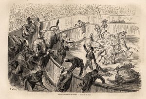 Un toro attraversa la barriera durante una corrida a Valencia da Gustave Dore