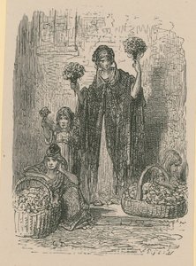 Un gruppo di giovani donne che vendono fiori dai cesti da Gustave Dore