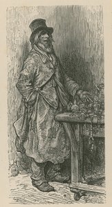 Un uomo vende le sue merci da una bancarella del mercato da Gustave Dore