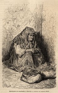 Un mercante di arachidi, schizzo dal vivo alla Puerta del Sol, Madrid, incisione di Gustave Dore per illustrare il suo viaggio in Spagna, con Ch. Davillier, 1862 da Gustave Dore