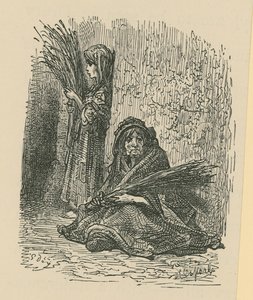 Una donna e una giovane ragazza che vendono fiori secchi da Gustave Dore