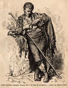 Un giovane mendicante, alla vendita di Cardenas, una locanda sulla strada di Almaden (provincia del Canale). Schizzo dal vivo di Gustave Doré (1832-1883). Incisione per illustrare il viaggio in Spagna, nel 1862 di Charles Davillier e Gustave Doré, in "Le t da Gustave Dore
