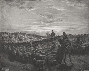 Abramo in viaggio verso la terra di Canaan, Genesi 13:1-4, illustrazione da 