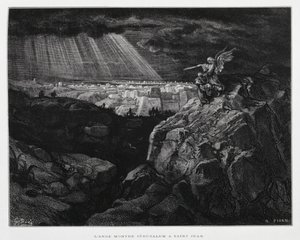 Un angelo con San Giovanni Battista davanti a Gerusalemme, Illustrazione dalla Bibbia di Doré