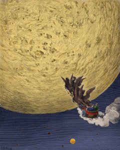 Astolfo sul carro di Elia parte per la luna per recuperare il senno di Orlando. Illustrazione di Gustave Doré (1832-1883) per 