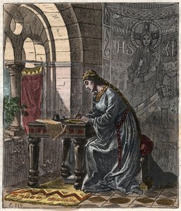Bertrade di Montfort (1070-1117) Regina di Francia (moglie di Filippo I Re di Francia) a Fontevrault - Incisione di Gustave Doré del XIX secolo in "National History Illustrated of France from the Most Retreated Times to the Today" 1876 - Collezione privata da Gustave Dore