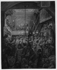 Billingsgate - Vendita di pesce alla Criee. Illustrazione per Londra di Louis Enault illustrata da Gustave Doré