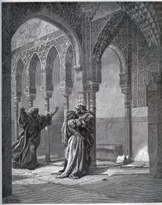 Storia del prigioniero. Primo incontro del prigioniero con Zoraide nel giardino di suo padre - da "Don Chisciotte della Mancia" di Miguel Cervantes (1547-1616) - xilografia dopo disegno di Gustave Doré da Gustave Dore