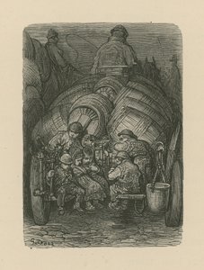 Bambini seduti sul retro di un carro di consegna della birreria da Gustave Dore