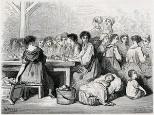 Cigarreras di Siviglia. Fabbricazione di sigari, lavoratori, tabacco. Disegno di Gustave Doré che illustra il “Voyage en Espagne” di Charles Davillier da Gustave Dore