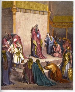 Davide, Re del Regno Unito di Israele in lutto per la morte di Assalonne. Re Davide inconsolabile per la morte di Assalonne - incisione in 