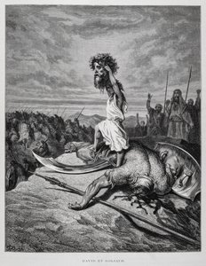 Davide uccide Golia, illustrazione dalla Bibbia di Doré da Gustave Dore