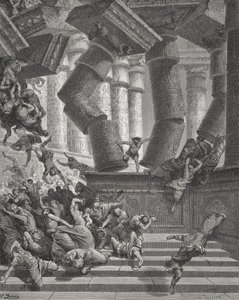 La morte di Sansone, Giudici 26:28-30, illustrazione dalla 
