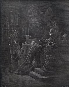 Don Chisciotte, Montesinos e Durandarte, nella caverna di Montesinos - da "Don Chisciotte della Mancia" di Miguel Cervantes (1547-1616) - xilografia dopo un disegno di Gustave Doré da Gustave Dore