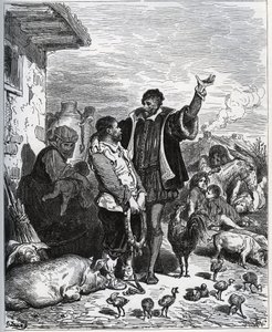Don Chisciotte convince il suo vicino Sancho Panza a essere il suo scudiero - da "Don Chisciotte della Mancia" di Miguel Cervantes da Gustave Dore