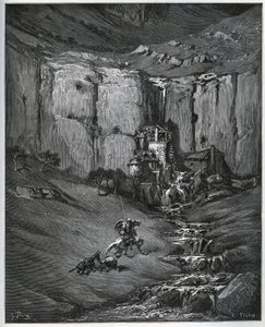 Don Chisciotte e Sancho Panza scoprono cosa ha causato la loro preoccupazione, una cascata e un mulino a foulon - da 