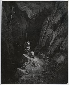 Don Chisciotte e Sancho Panza si addentrano nella Sierra Morena - da "Don Chisciotte della Mancia" di Miguel Cervantes (1547-1616) - xilografia dopo disegno di Gustave Doré. da Gustave Dore