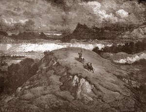 Don Chisciotte e Sancho Panza si avvicinano alla Sierra Morena. Incisione di Gustave Doré per 