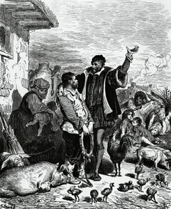 Don Chisciotte che porta via Sancho Panza dalla sua casa e lo nomina governatore, illustrazione di Gustave Doré (1832-1883) per l