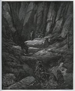 Dorothee e il barbiere vengono a prendere Don Chisciotte in penitenza - da “Don Chisciotte della Mancia” di Miguel Cervantes - xilografia dopo disegno di Gustave Doré da Gustave Dore