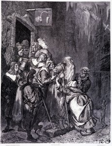 Entra in questa locanda, piatto IV - Illustrazione di Gustave Doré per La leggenda del Giudeo errante di Pierre Dupont, edizione Librairie du magasin pittoresque, Parigi 1862 da Gustave Dore