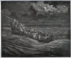 Fuga di Zoraide con il prigioniero nella barca piena di fuggitivi da Algeri alla Spagna - da 