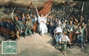 Repubblica francese che guida il popolo francese a combattere contro i prussiani, disegno di Gustave Doré (1870), Cartolina