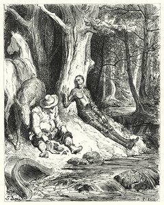 Una chiara fontana, che Don Chisciotte e Sancho trovarono tra alcuni alberi verdi, servì a rinfrescarli