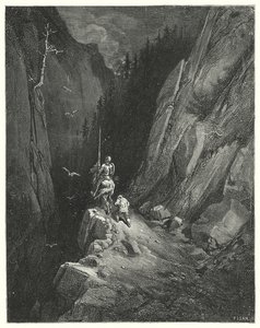 Don Chisciotte di Gustave Doré: "Don Chisciotte era trasportato dalla gioia di trovarsi dove poteva lusingare la sua ambizione con la speranza di nuove avventure" (incisione)